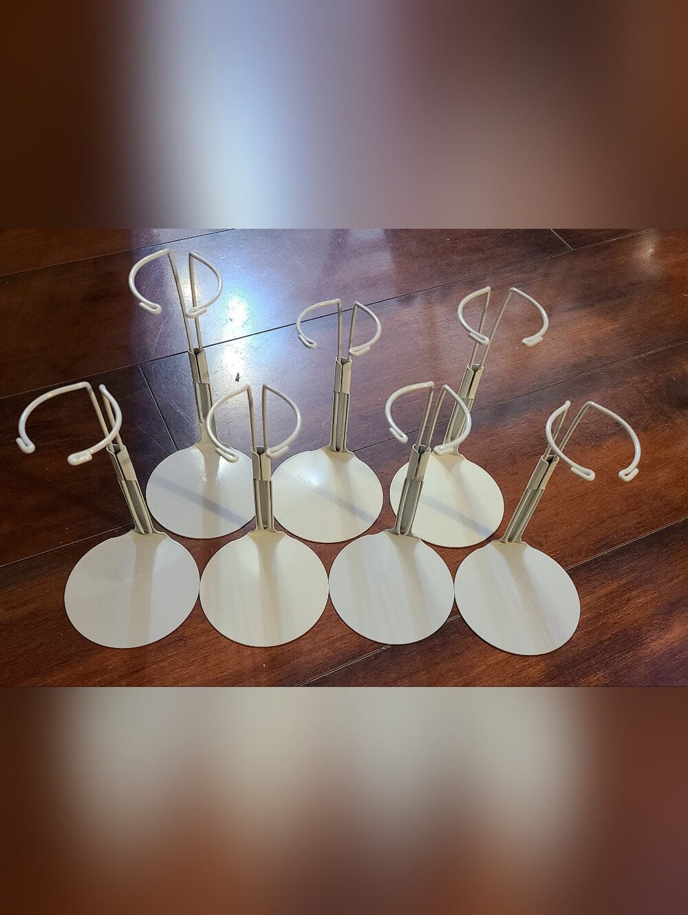 Lot of 7 Vintage Kaiser 2001 White Metal Doll Stands for 6.5" to 11" Dolls